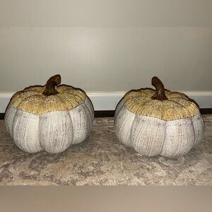 SUPER CUTE Rustic wooden grayish & greenish Pumpkins SET
